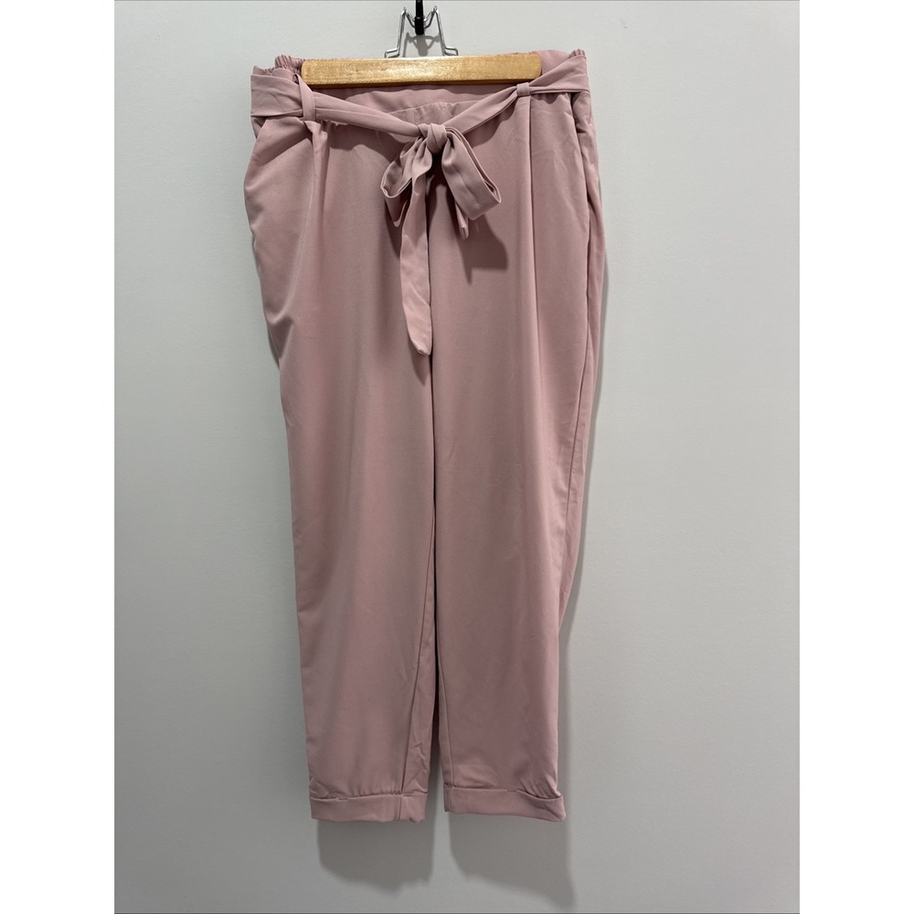 Torrid Womens 1X Pale Mauve Pull On High Rise Crepe Tapered Pants Tie Belt